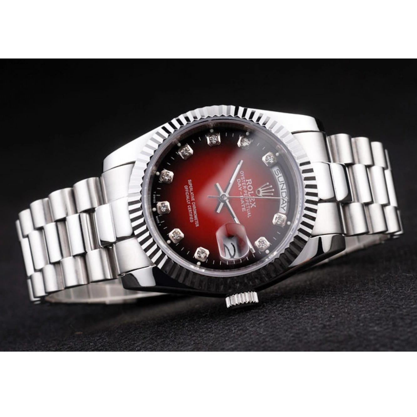 Aaa replica watch Steel Day-Date Stainless Tone Dial Rolex Two Polished Red 0610